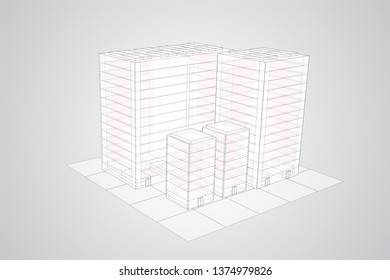 vector skyscraper. group of buildings on a colored background.