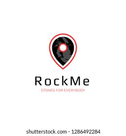 Vector slab company  logo with marble texture and map pin, rock store symbol design template, red and black elegant brand sign