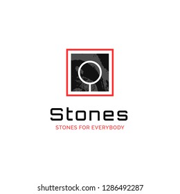 Vector slab company  logo with marble texture and magnifier, rock store symbol design template, red and black elegant brand sign