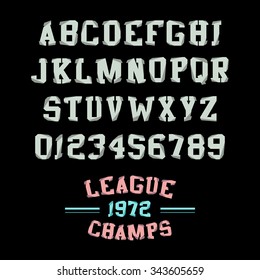 Vector Slab serif headline alphabet. Modern folded college sports lettering typographic font.