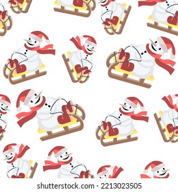 Vector - sladepartie with snowman. Seamless pattern.