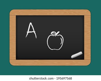 vector Slate. Chalkboard with wooden frame. Drawing. Back to school
