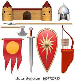 Vector Slavic Knight Armor Icons Set 3  isolated on white background