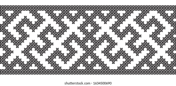 Vector slavic seamless decorative cross-stitched embroidered border