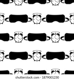 Vector Sleep Mask Icon Seamless Pattern Isolated on White Background.