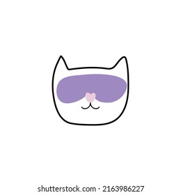 Vector Sleep mask white cat shaped and quote five more minutes on a pink background. Cute Blindfold greeting card, posters for baby room, pajama party. Funny kitty illustration.
