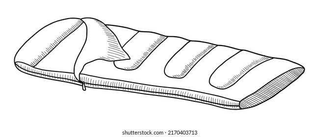 VECTOR SLEEPING BAG ISOLATED ON A WHITE BACKGROUND. DOODLE DRAWING BY HAND