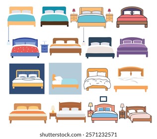 vector sleeping bed illustration set.