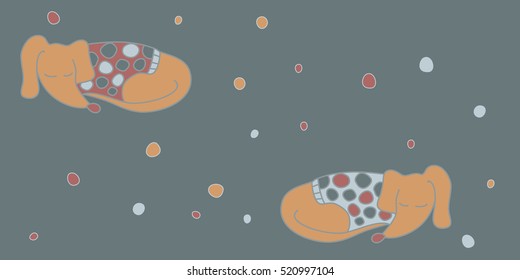 Vector sleeping dachshund dog seamless pattern. Dachshund dog in sweater. Print for fabric, wrapping paper or wallpaper. Celebration vintage pattern.
Vector dogs pattern.