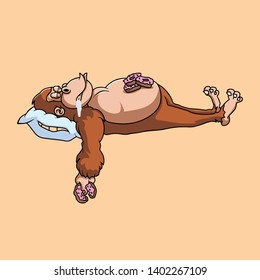 Vector of sleeping gorilla with the donut on the hand