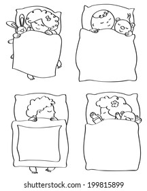 Vector sleeping kids silhouettes.