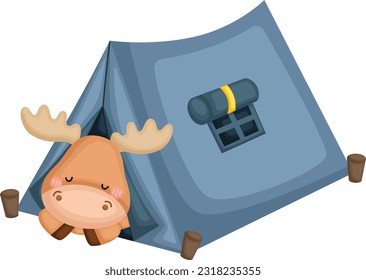 un vector de alce dormido dentro de una tienda