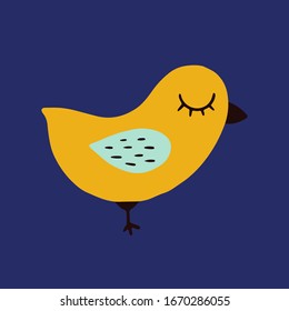 Vector sleepy bird.Cute hand drawn cartoon animal. Flat element for you design, perfect for card, sticker, poster, packaging, t short print or baby cloth.
