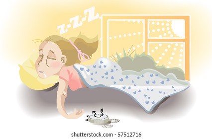 vector sleepy girl illustration