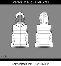 vector sleeveless jacket.  vest fashion illustration. winter jacket