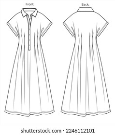 Vector Short Sleeved Maxi Dress Technical Drawing Woman Dress With Lace  Detail And Slit In Front Fashion CAD Sketch Template Royalty Free SVG  Cliparts Vectors And Stock Illustration Image 180527382
