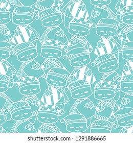 Vector Sleppy Bears Seamless Pattern.