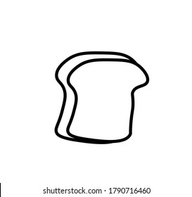 Vector slice of bread with a black line. Simple food and cooking illustration in doodle style hand drawn. Design for social networks,web,advertising,banners,menus,recipes.