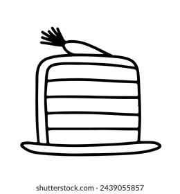 Vector slice of carrot cake on plate in doodle style