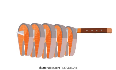 Vektorillustration Scheiben japanischen Lachs Sashimi und Messer