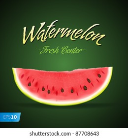 Vector. Slice of nice fresh watermelon on green background