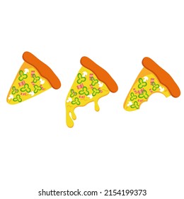 Vector slice of pepperoni bacon pizza. Fast food illustration