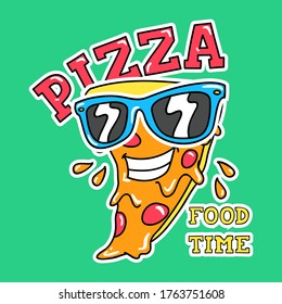 VECTOR OF A SLICE OF PEPPERONI PIZZA WITH SUNGLASSES, SLOGAN PRINT