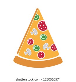 vector slice of pizza isolated icon - pepperoni pizzeria illustration symbol