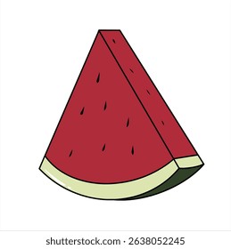Vector slice of watermelon in clean and minimal style. Red fruit with green rind, perfect for summer and tropical themes.