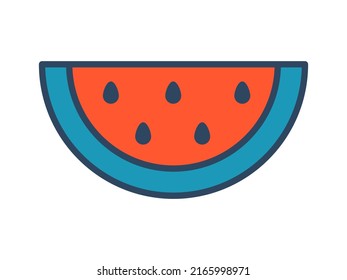 Vector Slice Of Watermelon. Retro Clipart. Summer Fruit. Watermelon With Outline.