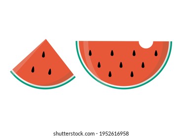 Wassermelone mit Vektorschnitt. Ganze, Scheiben, halb frische, gesunde Sommerfrüchte Symbole. 