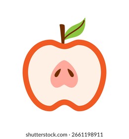 Vector sliced apple illustration. Half red fruit with seeds in flat design. Healthy clipart. Cute apple element.