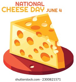 vector of sliced cheese at the red plate with bold text isolated on white background to celebrate national cheese day on june 4