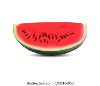 Vector sliced ripe red watermelon in 3d realistic isolated in white background 