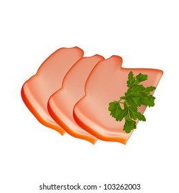 vector sliced smoked ham parsley appetizer isolated on  white background