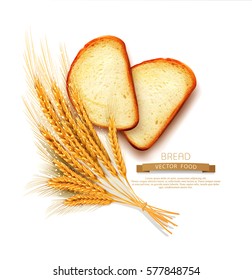 vector  slices of sliced bread (loaf) lying isolation on the white background 