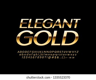 Vector Slim Elegant Gold Font. Luxury Alphabet Letters, Numbers and Symbols. 