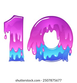 Vector Slime Dibujos Animados Número 10, figura Diez. Slime tipo de letra number Latina alphabet