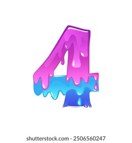 Vector Slime Cartoon Number 4, figure Four. Slime font type number Latin alphabet