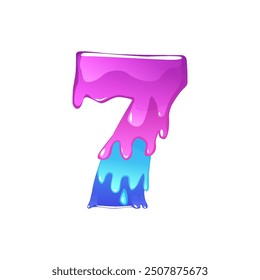 Vector Slime Cartoon Number 7, figure Seven. Slime font type number Latin alphabet