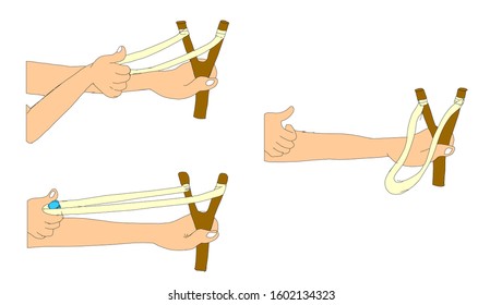 Vector slingshot isolated shooting steps isolated - illustration