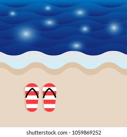 Vector of Slippers on the beach.Look so relax.