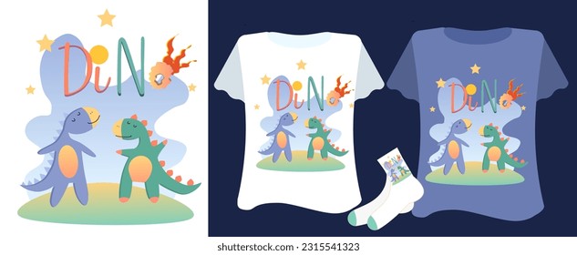 Vector slogan with dinosaurs on white  and black background for boys t shirt. Inspirational quote card, invitation, banner, boys dino poster textile, dragon clothes, bed linen, office supplies