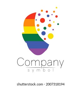 Vector slogotype ymbol of human head. Person face. Rainbow color isolated on white. Concept sign for LGBT, business, science, psychology, medicine, technology. Creative sign design Man silhouette logo