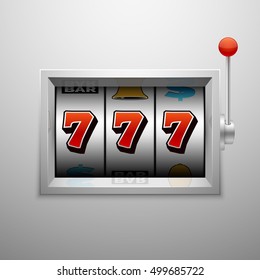 Vector slot machine with lucky seven casino jackpot win. Success gaming illustration