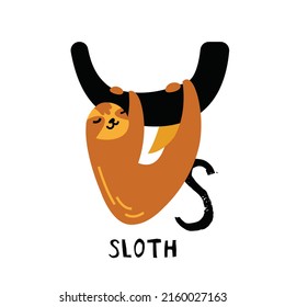 Vector sloth isolated on white background. Alphabet for kids