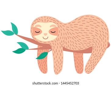 Vector sloth on a branch. Element for game, icon, print, words.