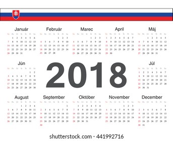 Vector Slovak circle calendar 2018. Week starts from Sunday.