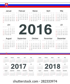Vector Slovak circle calendars 2016, 2017, 2018. Week starts from Sunday.