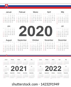 Vector Slovak circle calendars 2020, 2021, 2022. Week starts from Sunday.